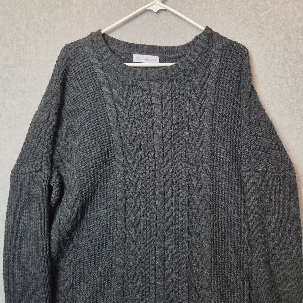 Karen Hart Charcoal Gray Cable Knit LS Drop Shoulder Sweater Women's Large - Picture 2 of 12
